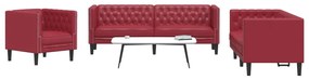 vidaXL 3 pcs conj. de sofás chesterfield couro artif. vermelho tinto