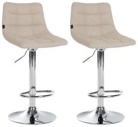 Conjunto de 2 bancos altos Jerry em tecido com estrutura cromada 87-108,5 x 43 x 46,5 cm Creme
