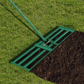 Ancinho de nivelamento de relva resistente com pega ergonómica para jardim, pátio, terrenos agrícolas 106 x 25 cm Verde