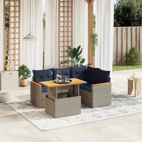 vidaXL 5 pcs conjunto sofás p/ jardim c/ almofadões vime PE cinzento