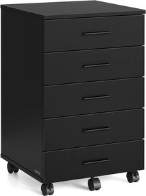 Bloco de gavetas para escritório com rodas, 5 gavetas 40 x 42 x 65,7 cm, corrediças sem parafusos, preto