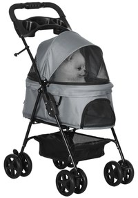PawHut Carrinho de Passeio Pet Dobrável Removível Aço Tecido Oxford Rodas Giratórias Confortável para Pequenos Cães 67x45x96 cm Cinza | Aosom Portugal