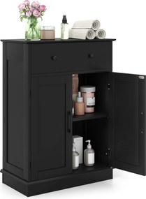 Armário casa de banho com gaveta, portas e prateleira ajustáve 56 x 30 x 80 cm preto