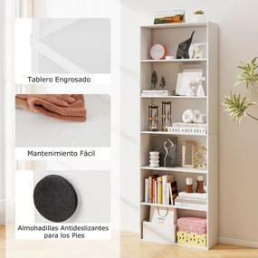 Estante aberta de 6 níveis 60 x 23,5 x 178 cm moderna para sala, quarto ou escritório Branco