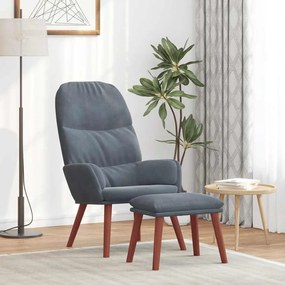 vidaXL Cadeira de descanso com banco p/ pés veludo cinza-escuro