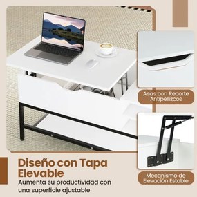 Mesa de centro elevável 99,5 x 49,5 x 47,5 cm com compartimento oculto com prateleira de armazenamento elevável Branca
