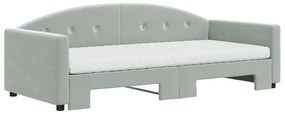 Sofá-cama c/ gavetão e colchões 90x190 cm veludo cinzento-claro