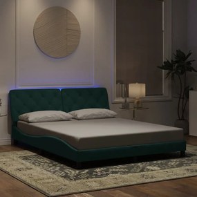 Estrutura de cama c/ luzes LED 160x200 cm veludo verde-escuro