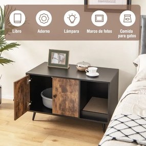 Armario Caixa de areia para gatos com portas, Estante aberta e poste para arranhar gatos 90 x 50 x 54 cm Preto e Castanho