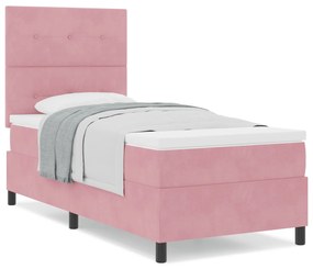 Cama Box Spring com Colchão Rosa 90x200 cm Veludo