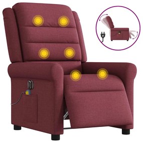vidaXL Poltrona reclinável de massagens elétrica tecido vermelho tinto