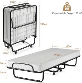 Cama Dobrável "SleepWell" com Colchão de Espuma de Memória e Estrutura
