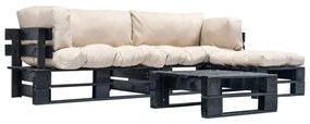 vidaXL Sofás de paletes jardim 4 pcs almofadões cor areia madeira
