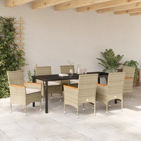 Conjunto de Jantar de 7 Peças vidaXL com Almofadas Rattan Sintético Be