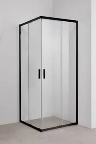 Mampara De Duche Quadrada Com Portas Deslizantes, Vidro Temperado 6 Mm E Alumínio Brent Transparente & Preto Mate & 80 X 80 X 195 Cm - Sklum
