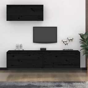 Móveis de TV 3 pcs madeira de pinho maciça preto