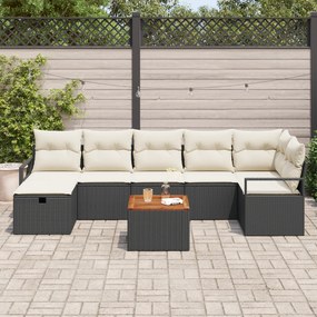 Conjunto de Sofá de Jardim de 8 Peças com Almofadas Preto Rattan Poli,