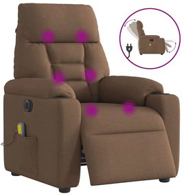 vidaXL Poltrona de massagens reclinável elétrica tecido castanho