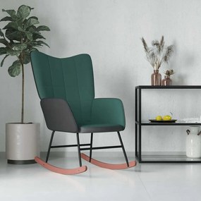 vidaXL Cadeira de baloiço PVC e veludo verde-escuro