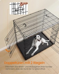 Gaiola dobrável para cães com 2 portas e base em plástico 122 x 74 x 114 cm Preto