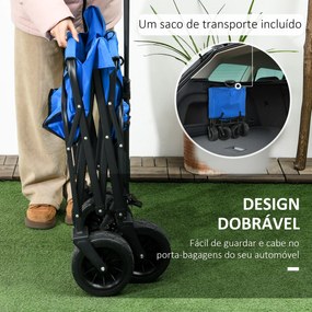 Carrinho de Transporte Dobrável com Bolsa Térmica Removível Capacidade 100 kg para Campismo Praia 113x57x77-100 cm Azul