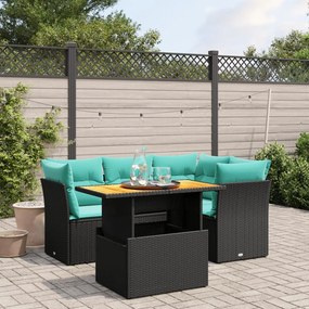 vidaXL 5 pcs conjunto de sofás p/ jardim c/ almofadões vime PE preto