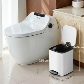Caixote do lixo para casa de banho 6 litros 23,9 x 19,3 x 25,5 cm com pedal em aço branco