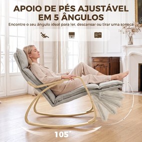 Cadeirão de Baloiço com Apoio para os Pés Ajustável 5 Posições Apoios de Braços em Madeira Acolchoamento Duplo Cinza Claro