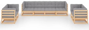 8 pcs conjunto lounge de jardim com almofadões pinho maciço