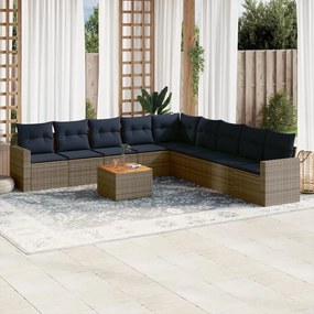 vidaXL 10 pcs conjunto sofás p/ jardim c/ almofadões vime PE cinzento
