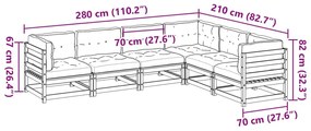 6 pcs conj. sofás jardim almofadões pinho maciço castanho cera