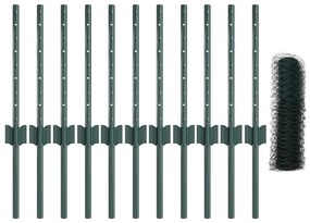 Postes de Cerca vidaXL 11 pcs U-Channel Verde 40 cm Aço