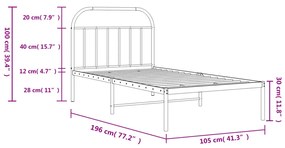 Estrutura de cama com cabeceira 100x190 cm metal branco