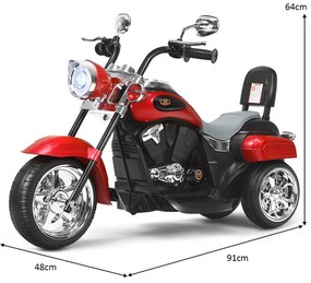 Mota estilo Chopper para crianças Mota a bateria com música para frente e para trás condução realista Vermelha