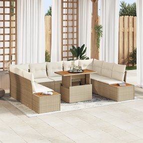 Conjunto de Sofá de Jardim de 6 Peças com Almofadas Rattan Bege