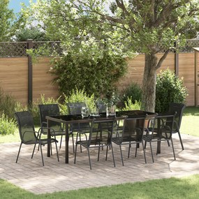 Conjunto de Jantar para Jardim de 9 Peças Preto Textilene e Aço