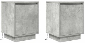 Mesas cabeceira c/ luzes LED 2 pcs 38x34x50 cm cinzento-cimento