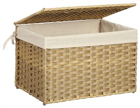 Caixa de armazenamento estilo rattan SONGMICS, cesto de armazenamento interno, cesto de lixo de 65 L, lixeira decorativa com alças de forro na tampa, baú de armazenamento, retangular, armário de quarto e lavanderia, natural RST56NL