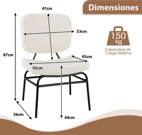 Cadeira estofada leitura Sherpa Almofada de esponja  ajustáveis e estrutura metálica para sala de estar Quarto Branca