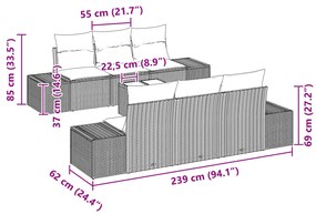 Conjunto de Sofá de Jardim com 7 Peças e Almofadas Cinzento Claro em R