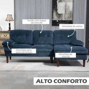 Sofá de Canto "Porto" com Chaise Longue - 215x142x88 cm - Azul - Estof