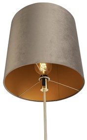 Candeeiro de pé dourado/latão com abajur em veludo castanho 40/40 cm - Parte Country / Rústico