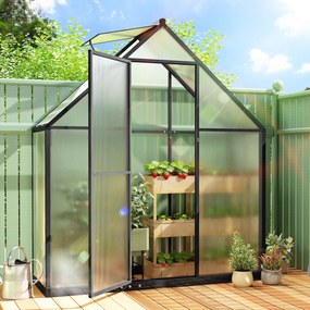 Estufa de jardim em alumínio e policarbonato 170 (L) x 58 (P) x 195 (A) cm, estufa com janela ajustável e porta de batente resistente às intempéries e