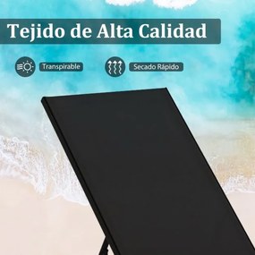 Conjunto de Espreguiçadeira jardim e Mesa de vidro temperado com Encosto ajustável com Rodas para jardim e exterior Preto