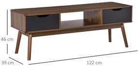 Suporte de TV para TV de 50 "com 2 gavetas e compartimento aberto Estilo Moderno 122x39x46 cm Marrom