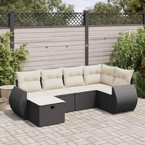 6 pcs conjunto sofás de jardim c/ almofadões vime PE preto