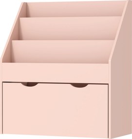 Estante infantil com vários compartimentos, com 3 níveis de prateleiras e uma gaveta, 62,5 L x 30 L x 70 A cm, rosa