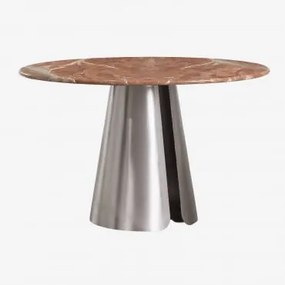 Mesa De Jantar Redonda Ø120 Cm Em Aço Inoxidável Baelor Mármore Vermelho Chigan - Sklum
