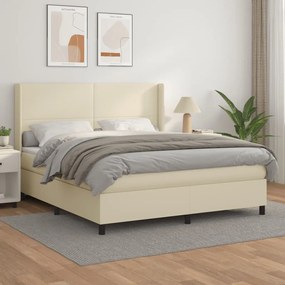 vidaXL Cama com molas/colchão 160x200 cm couro artificial cor creme