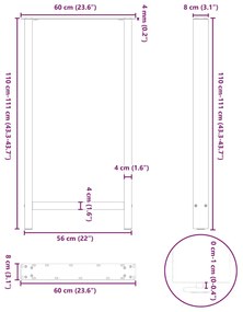 Pés de mesa de bar em aço natural, 2 peças, 60x (110-111) cm, aço